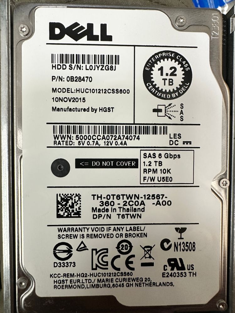 1.2 TB Dell SAS-harddisk for servere og lagringssystemer
