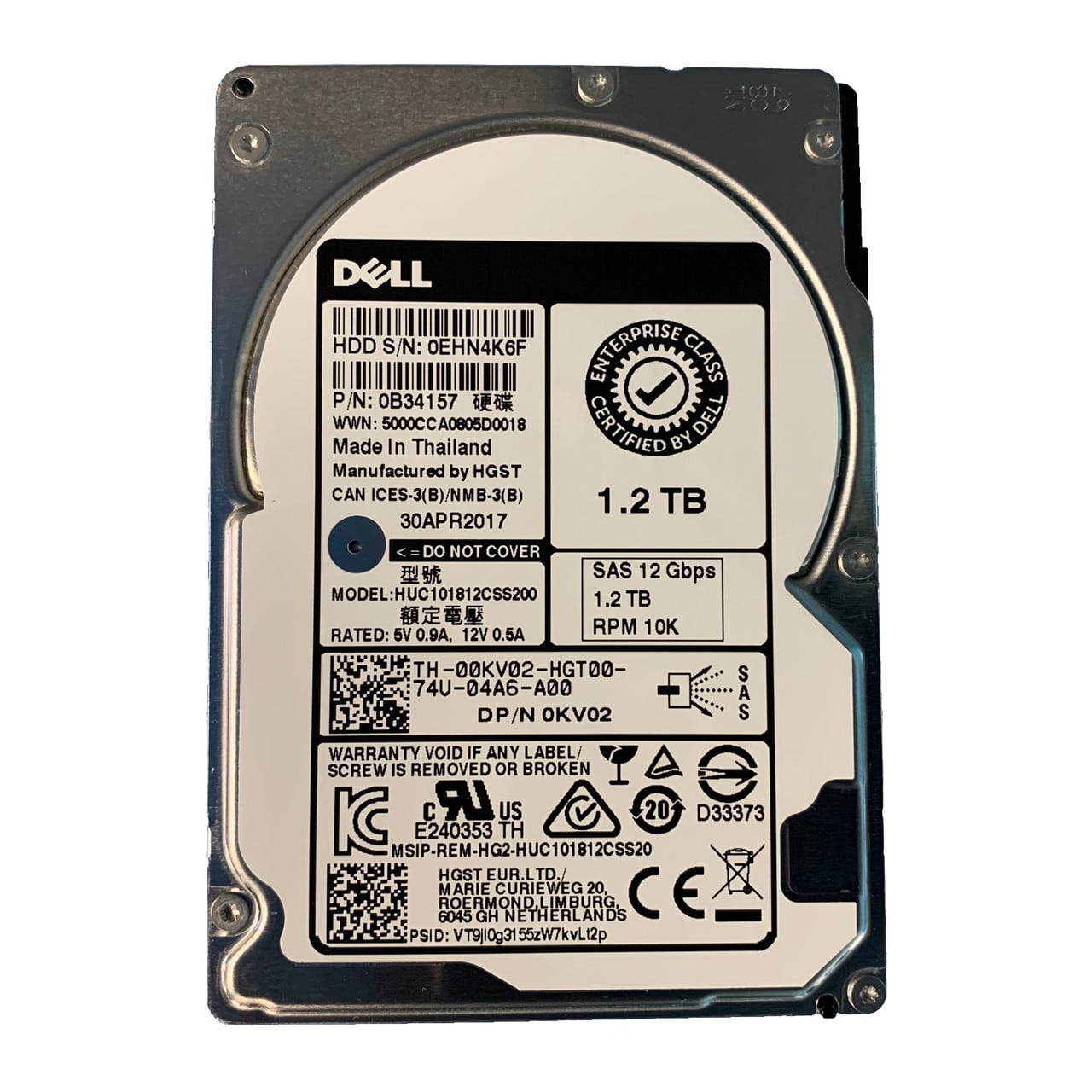Harddisk fra DELL, modell HUC101812CSS200
