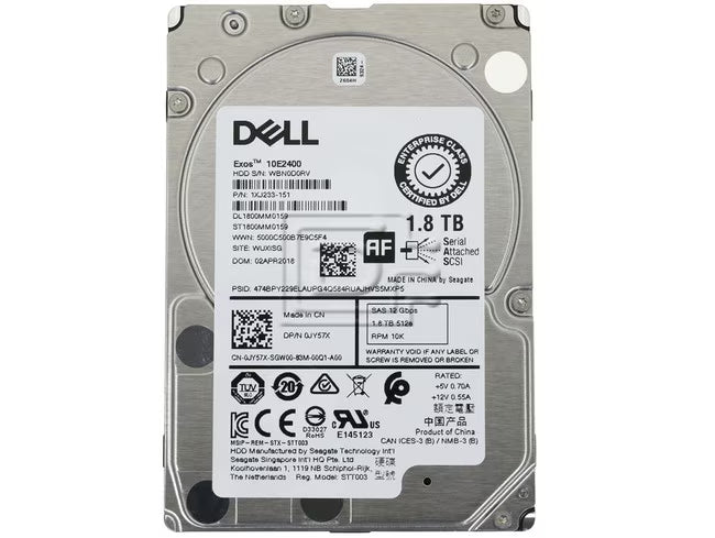 1.8 TB Dell SAS-harddisk for servere og lagringssystemer
