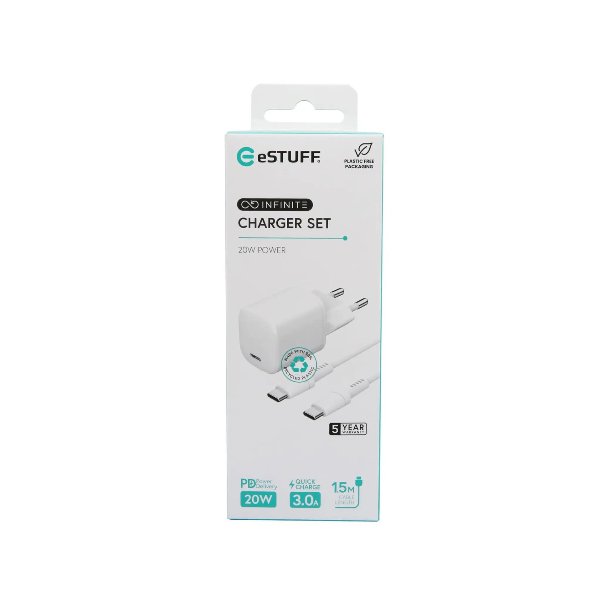 eSTUFF Ladepakke PD 20W EU USB-C til Lightning 1,5m